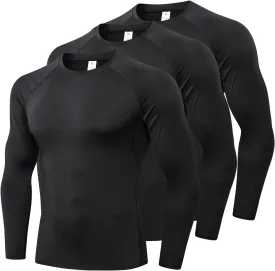 1/3 Pack Mens Compression Shirts Athletic Long Sleeve Sports Running Tops Workout Baselayer Undershirts