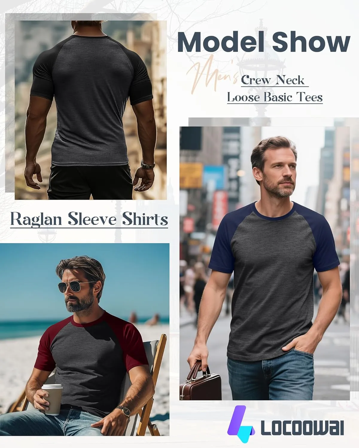 3 Pack Men's Big and Tall Casual T-Shirts M-5XL Raglan Sleeve Crew Neck Loose Baseball Tops Athletic Summer Tees