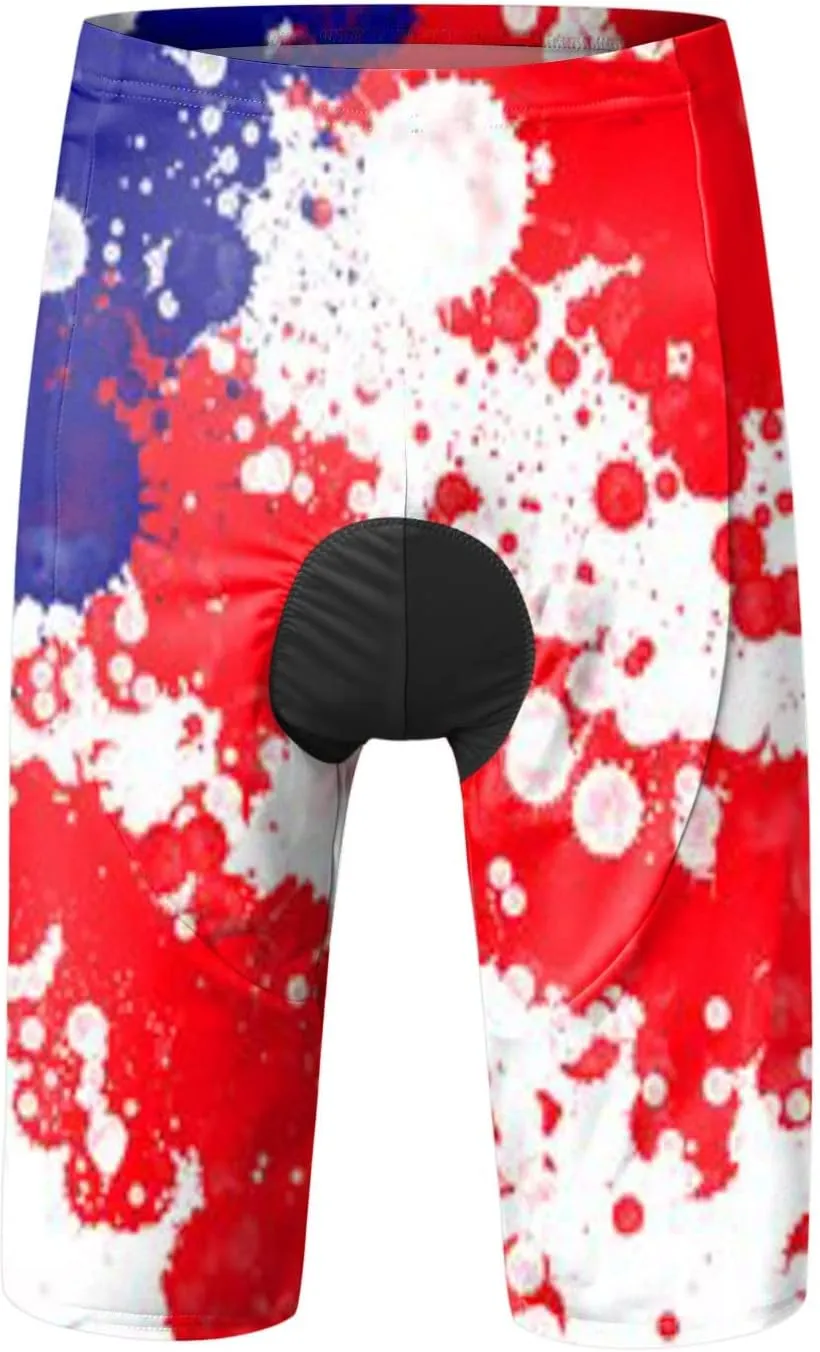 3D USA Flag Print Patriotic Cycling Shorts for Men Lightweight Quick Dry Bike Shorts Big and Tall Summer Biker Tights