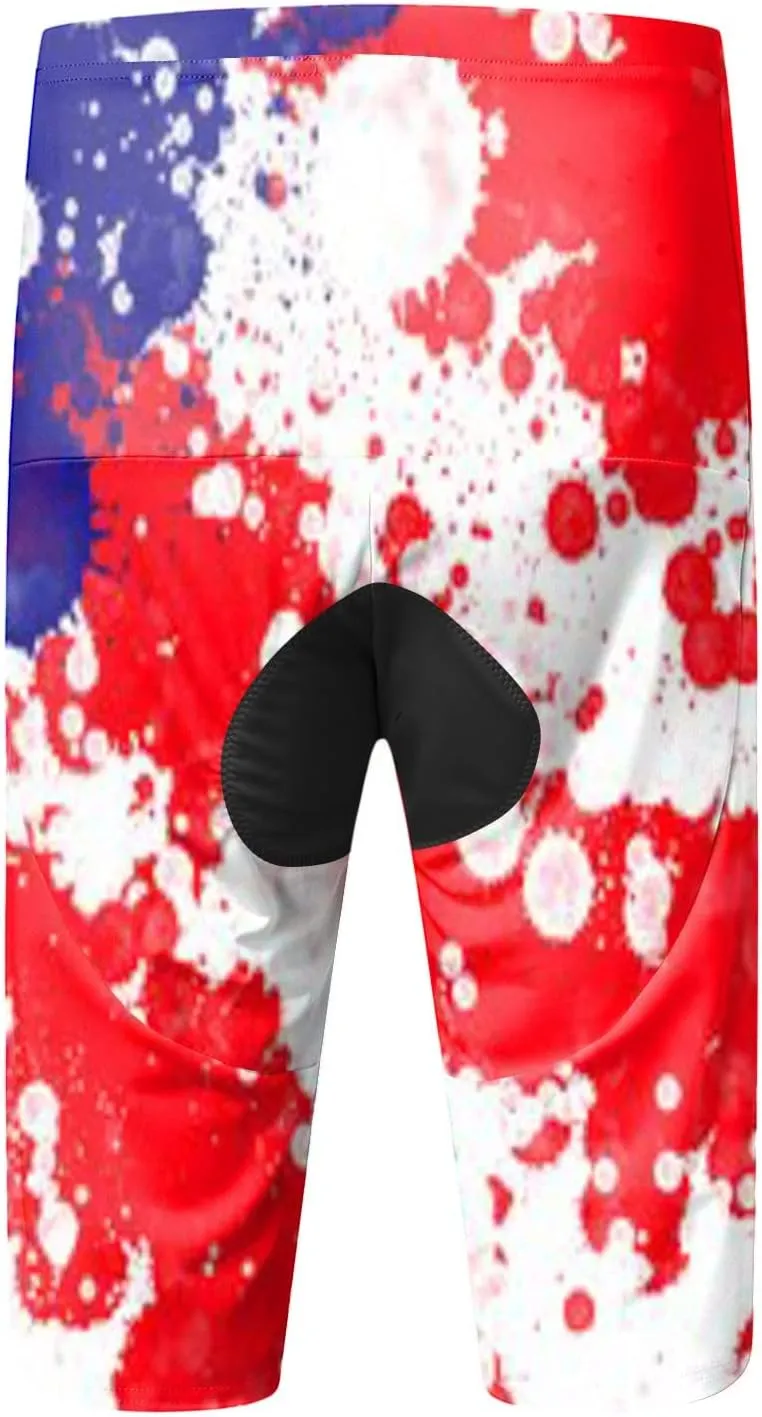 3D USA Flag Print Patriotic Cycling Shorts for Men Lightweight Quick Dry Bike Shorts Big and Tall Summer Biker Tights