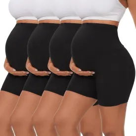 4 Pack Women's Maternity Yoga Shorts Over The Belly Pregnancy Biker Workout Active Athletic Pregnant Shorts 5