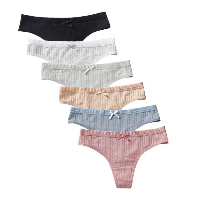 6 Pack G-String Panties Underwear Thong Cotton Skin-Friendly Soft Low Rise Lingerie Solid Underpants