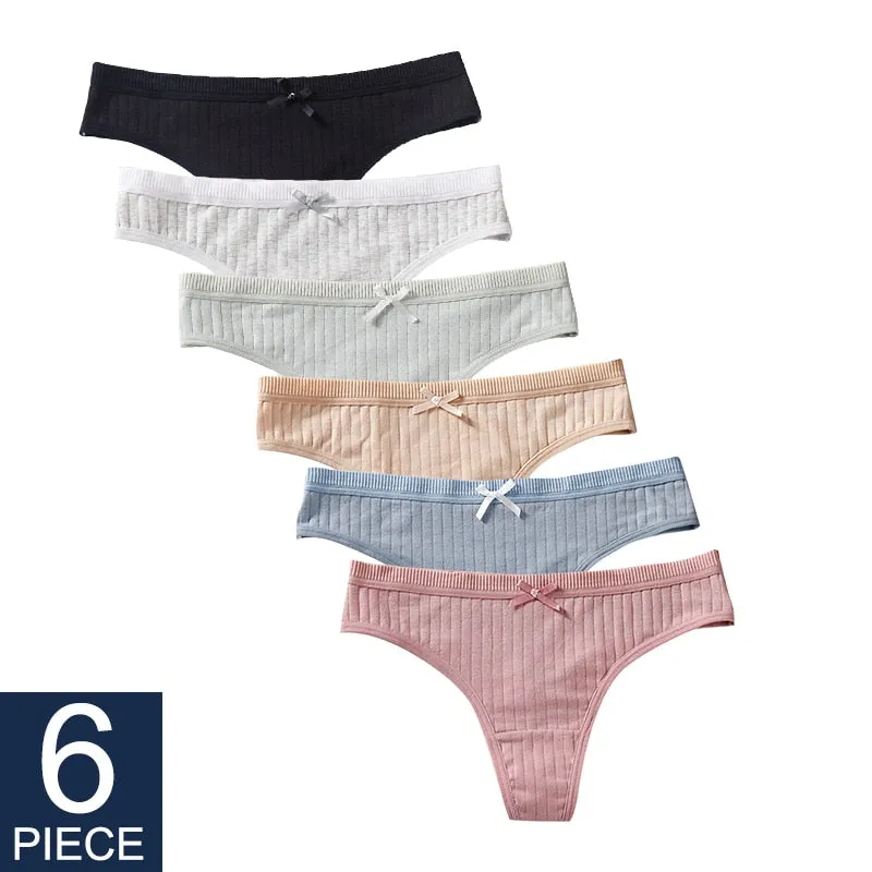 6 Pack G-String Panties Underwear Thong Cotton Skin-Friendly Soft Low Rise Lingerie Solid Underpants