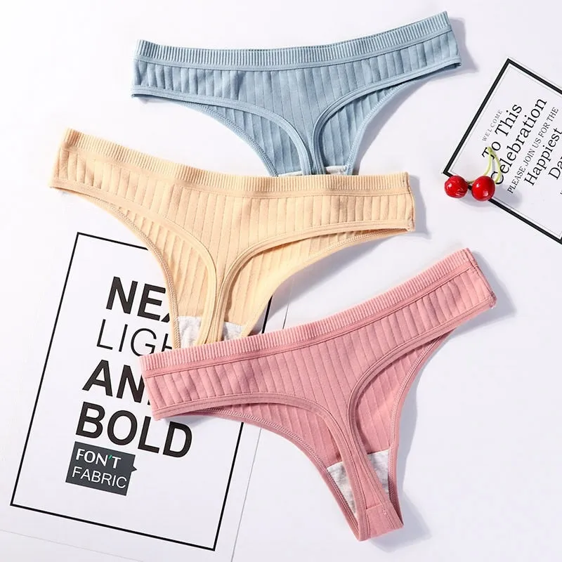 6 Pack G-String Panties Underwear Thong Cotton Skin-Friendly Soft Low Rise Lingerie Solid Underpants