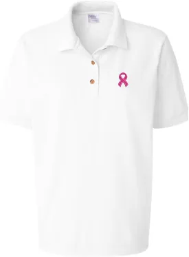 ALLNTRENDS Women's Polo T Shirt Pink Ribbon Breast Cancer Support Embroidered