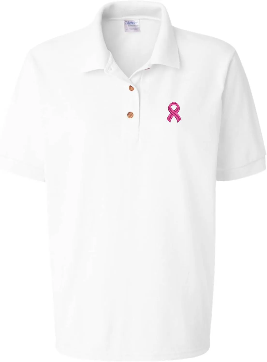 ALLNTRENDS Women's Polo T Shirt Pink Ribbon Breast Cancer Support Embroidered