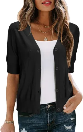 Arach&Cloz Womens Cardigans Summer 2025 Cropped Lightweight Short Sleeve Bolero Shrugs Sweater Cozy Clouds