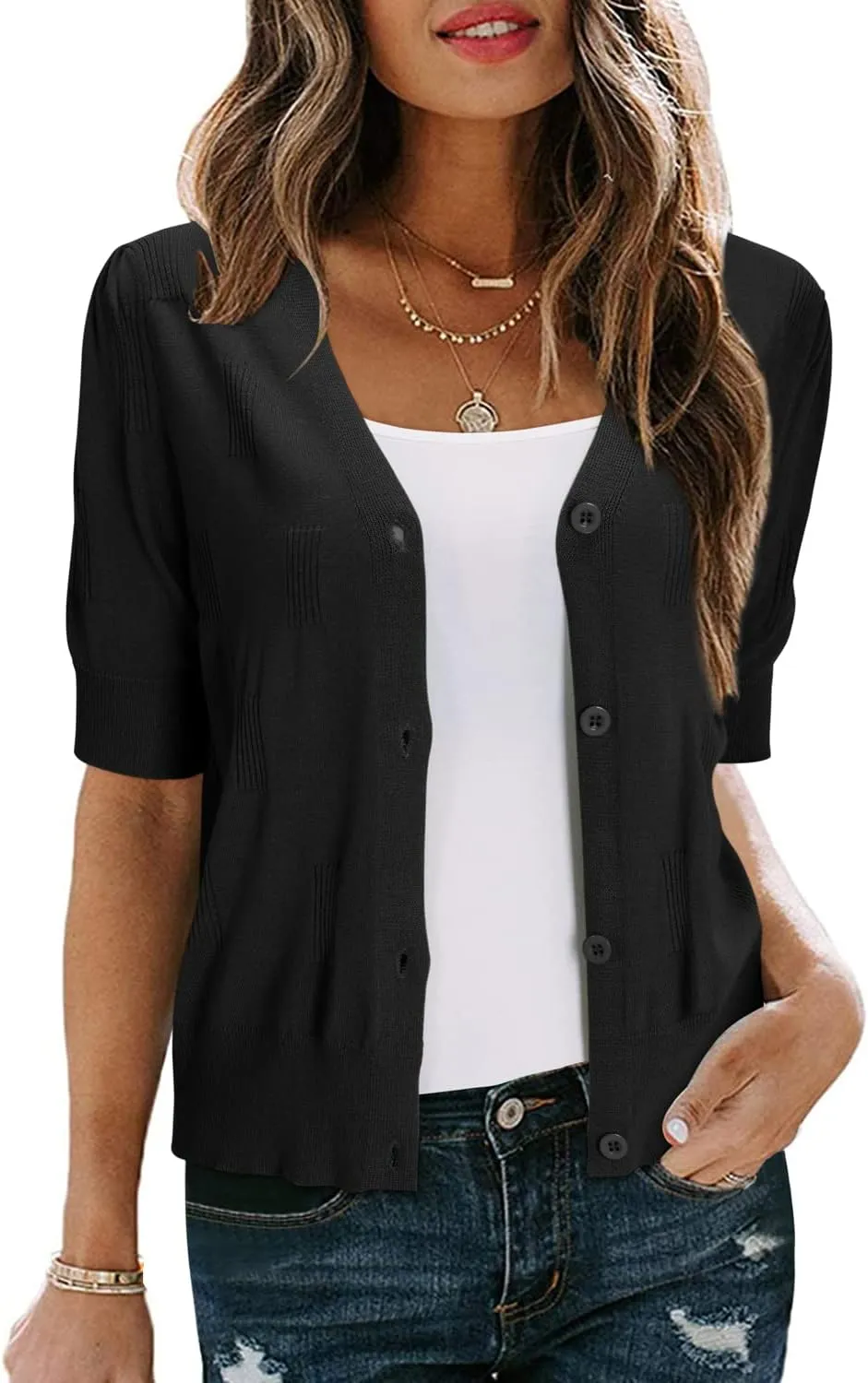 Arach&Cloz Womens Cardigans Summer 2025 Cropped Lightweight Short Sleeve Bolero Shrugs Sweater Cozy Clouds