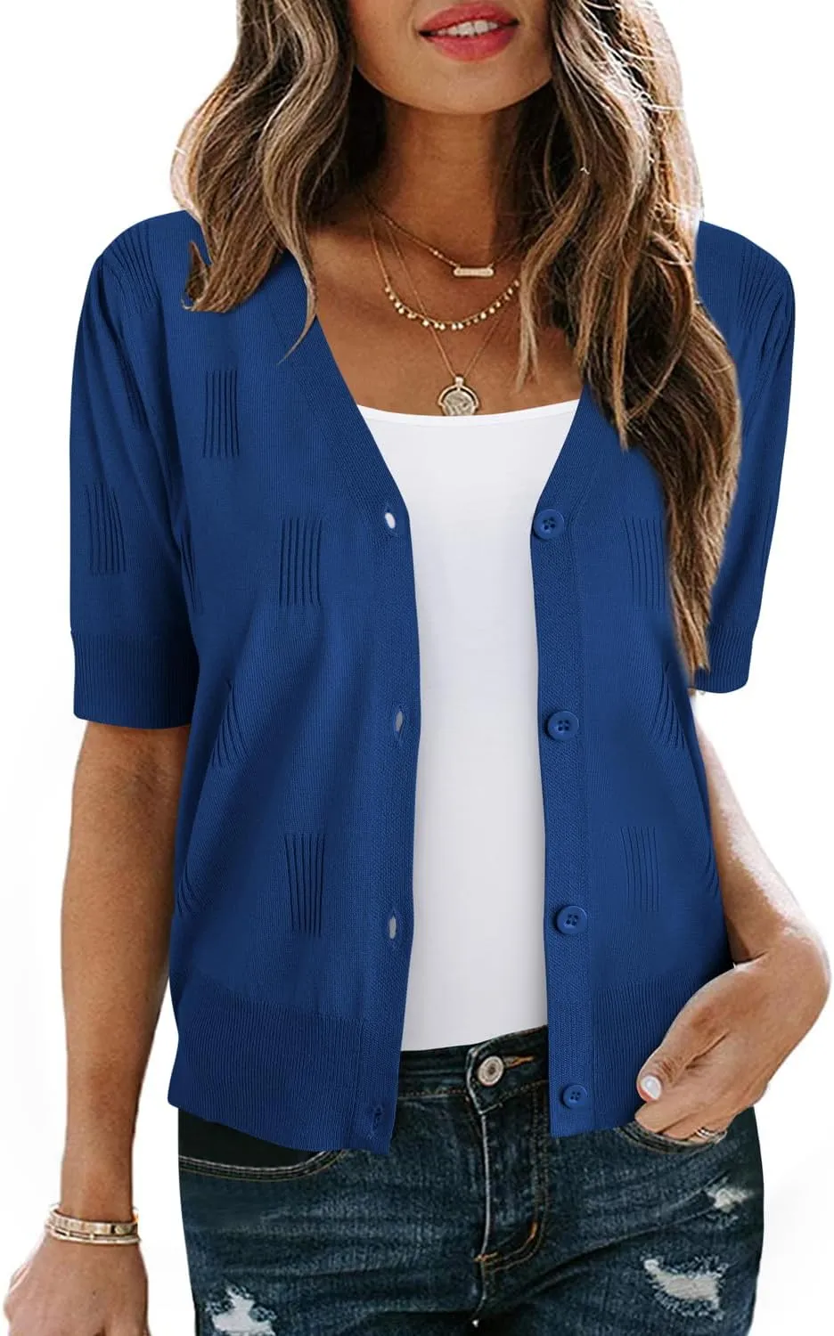 Arach&Cloz Womens Cardigans Summer 2025 Cropped Lightweight Short Sleeve Bolero Shrugs Sweater Cozy Clouds