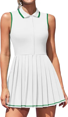 ATTRACO Women Tennis Dresses Ribbed Polo Golf Dress Half Zip Pleated Workout Dress with Built in Shorts and Bra