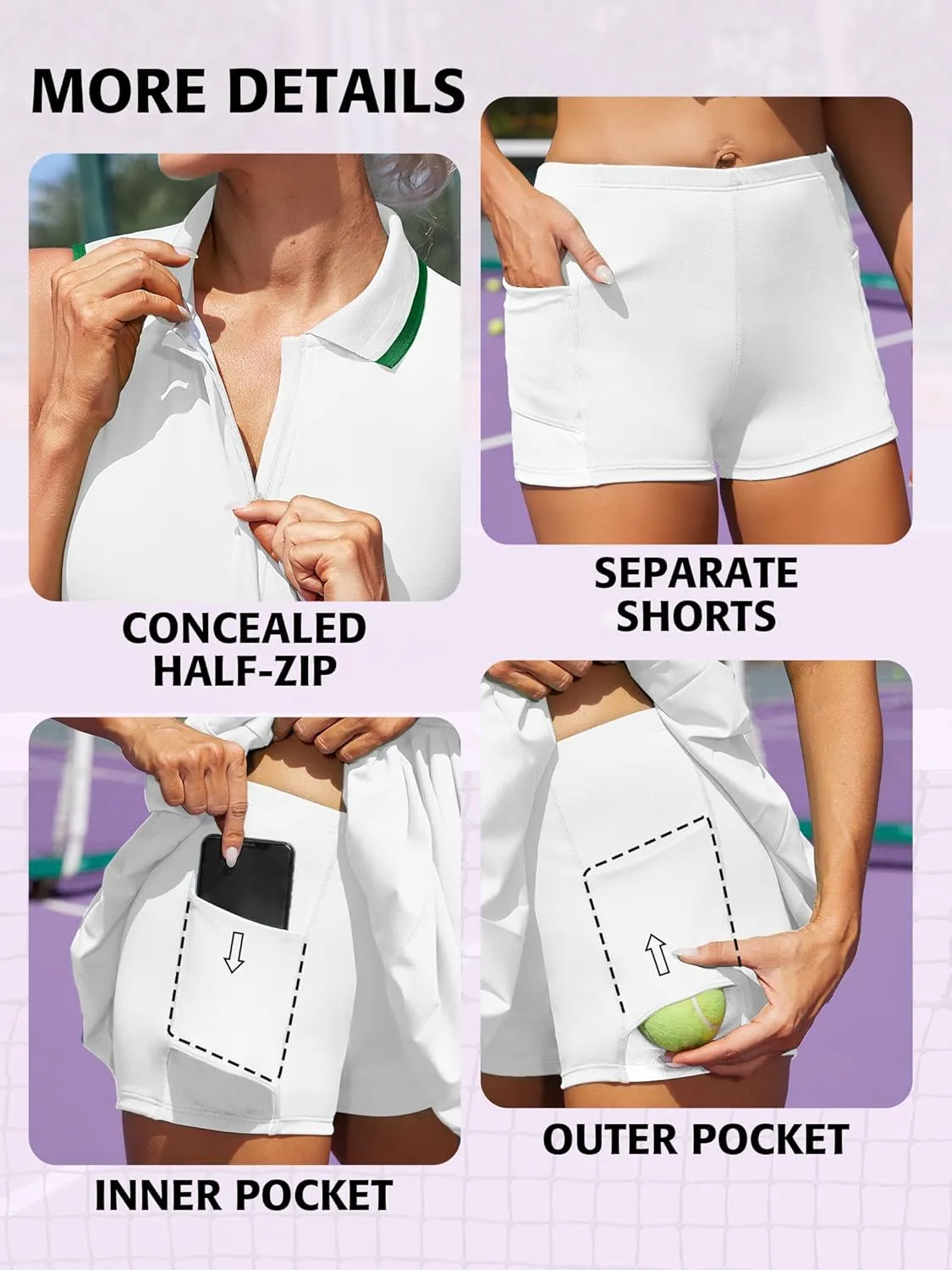 ATTRACO Women Tennis Dresses Ribbed Polo Golf Dress Half Zip Pleated Workout Dress with Built in Shorts and Bra