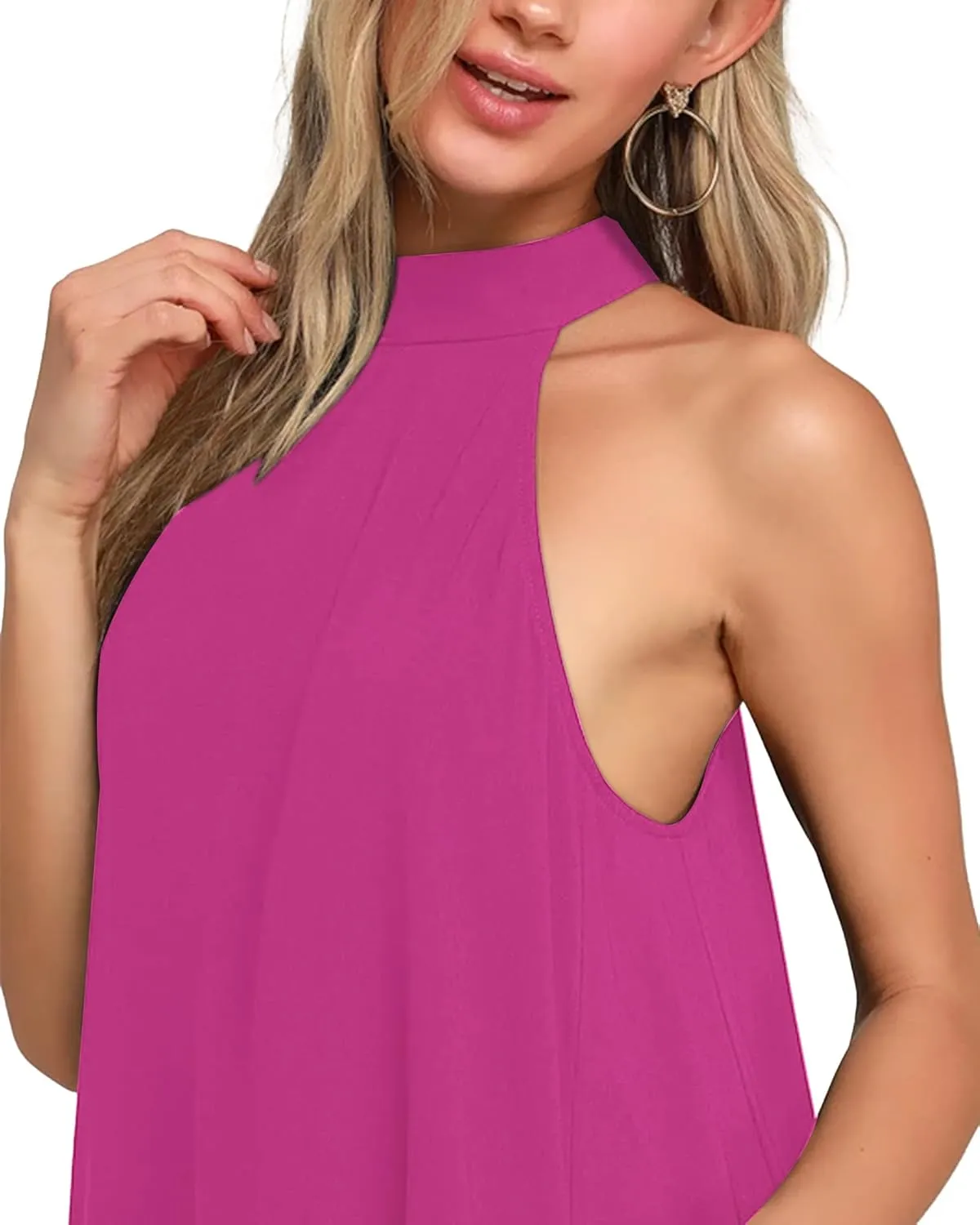 AUSELILY Womens Summer Dress Sleeveless Halter Neck Beach Dress Casual Sundresses with Pockets