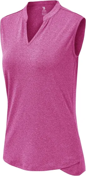 BASUDAM Women's Sleeveless Golf Polo Shirts V-Neck Collarless Tennis Athletic T-Shirts Quick Dry