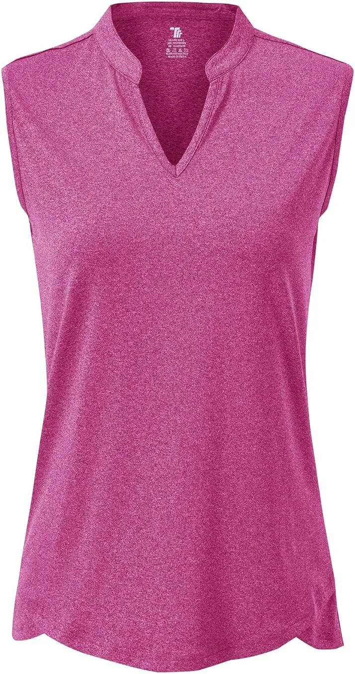 BASUDAM Women's Sleeveless Golf Polo Shirts V-Neck Collarless Tennis Athletic T-Shirts Quick Dry