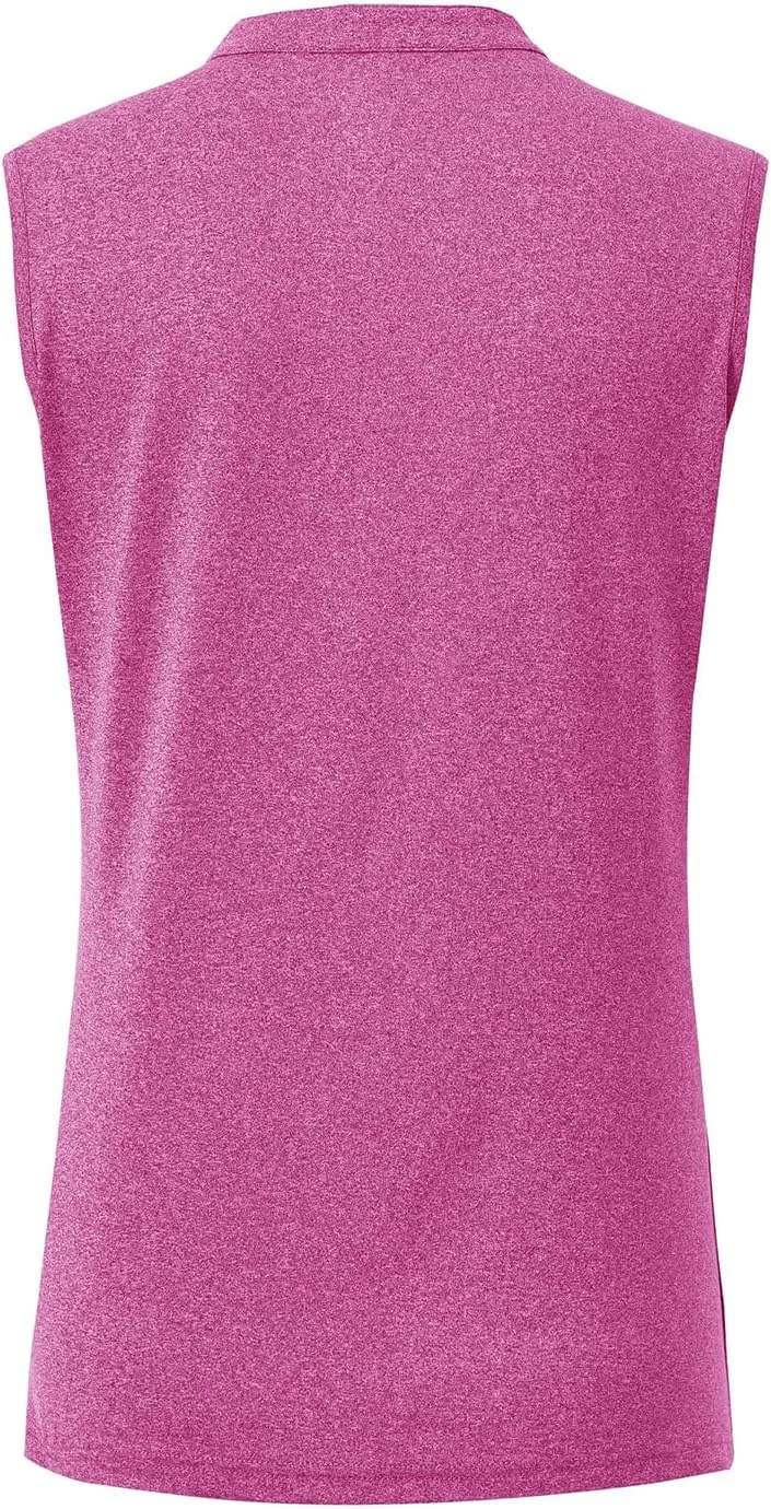 BASUDAM Women's Sleeveless Golf Polo Shirts V-Neck Collarless Tennis Athletic T-Shirts Quick Dry