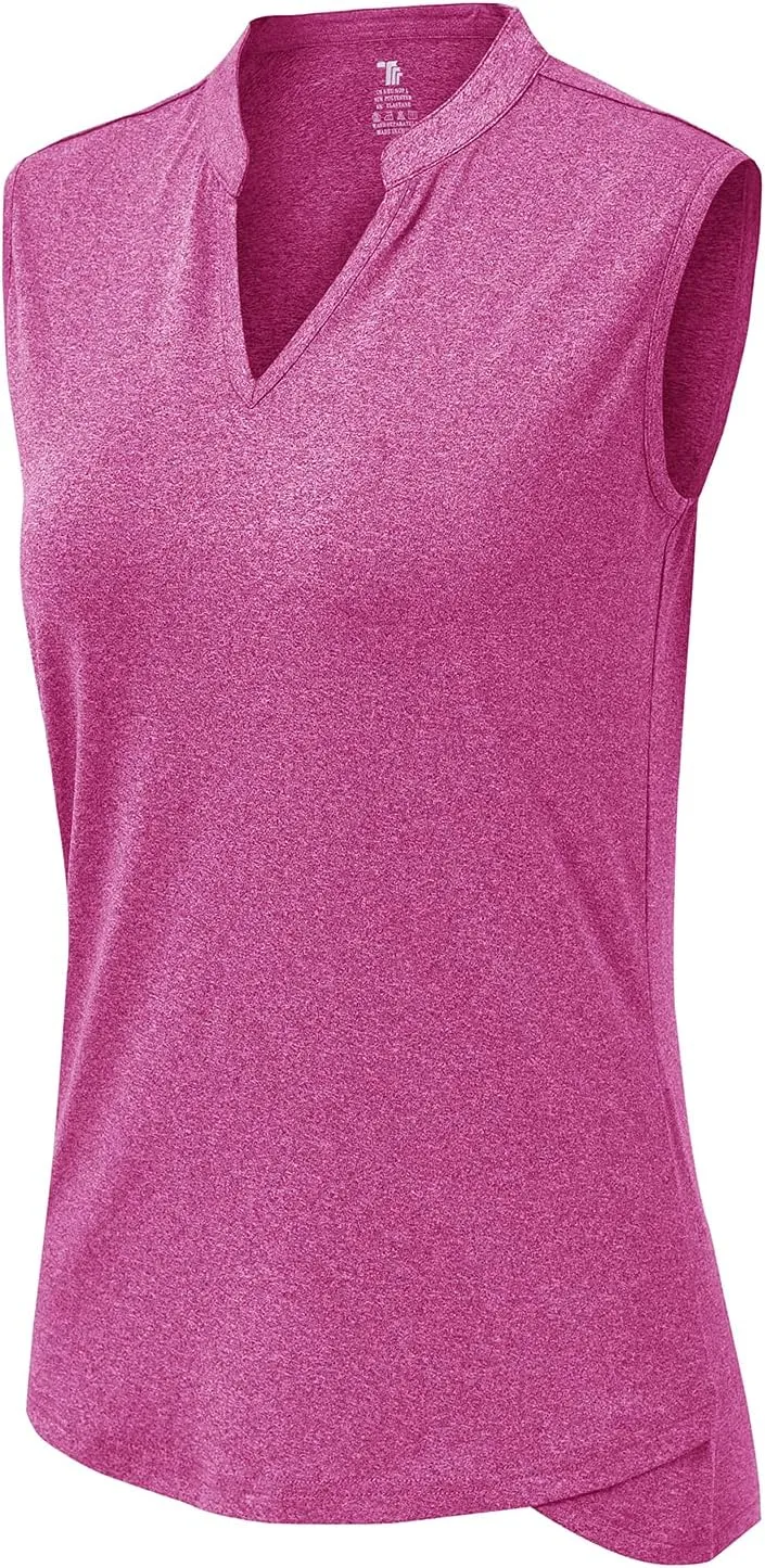 BASUDAM Women's Sleeveless Golf Polo Shirts V-Neck Collarless Tennis Athletic T-Shirts Quick Dry