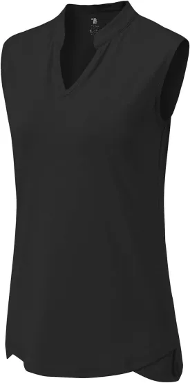 BASUDAM Women's Sleeveless Golf Polo Shirts V-Neck Collarless Tennis Running T-Shirts Quick Dry