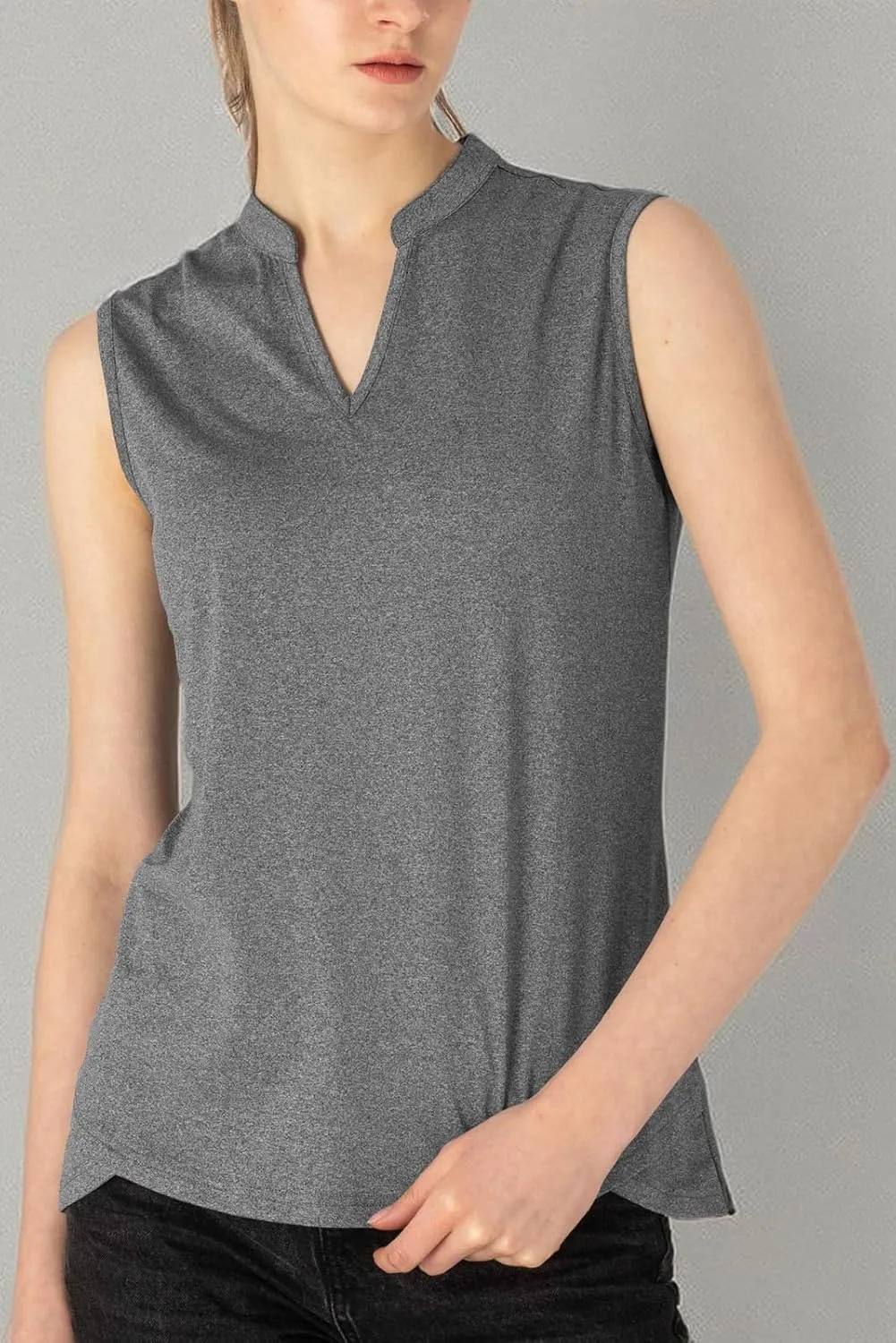 BASUDAM Women's Sleeveless Golf Polo Shirts V-Neck Collarless Tennis Running T-Shirts Quick Dry