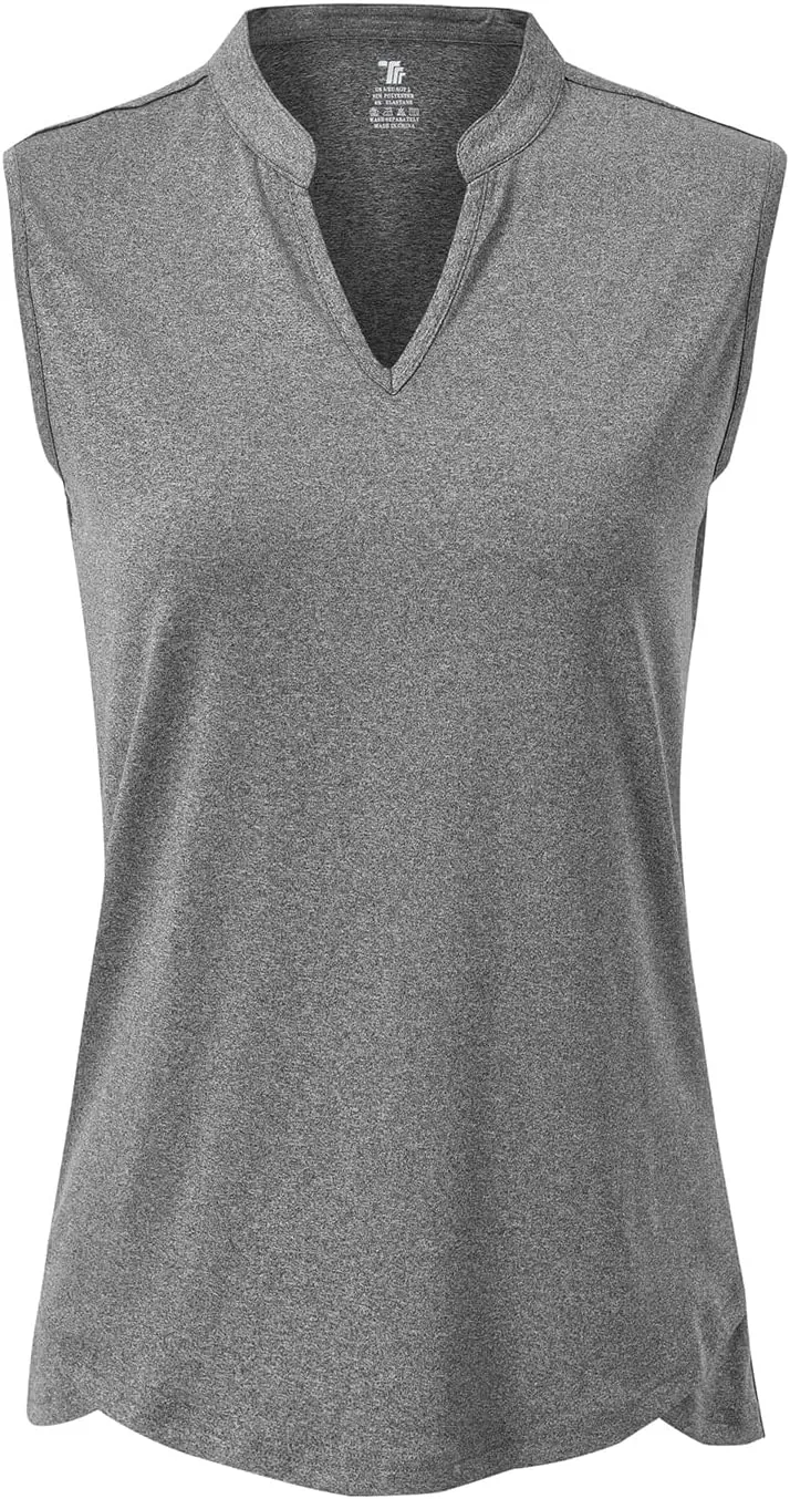 BASUDAM Women's Sleeveless Golf Polo Shirts V-Neck Collarless Tennis Running T-Shirts Quick Dry