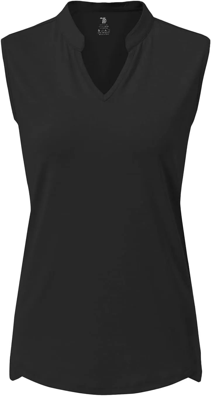 BASUDAM Women's Sleeveless Golf Polo Shirts V-Neck Collarless Tennis Running T-Shirts Quick Dry