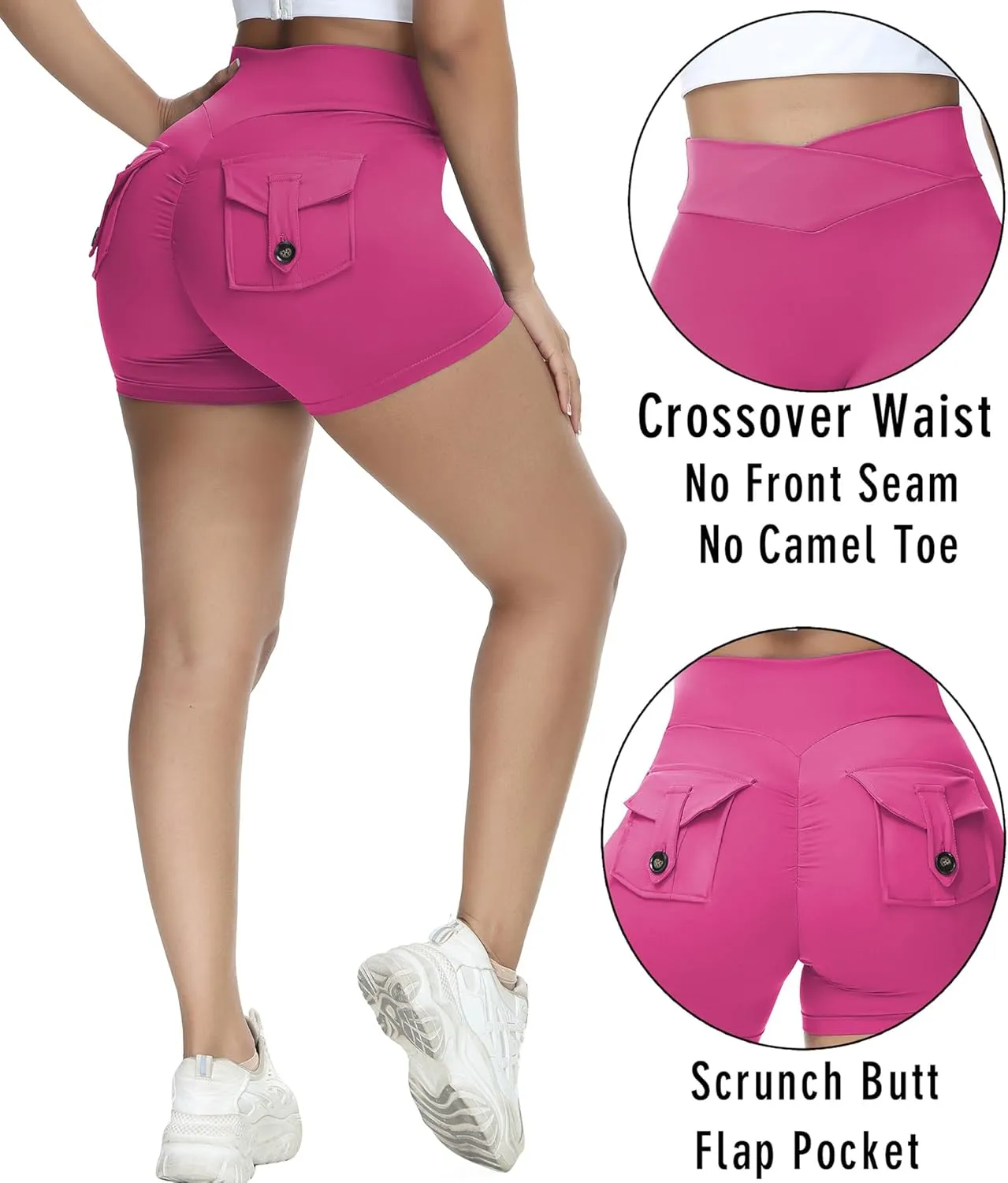 Booty Shorts for Women Scrunch Butt Shorts with Pocket Cargo Workout Biker Gym Bottoms