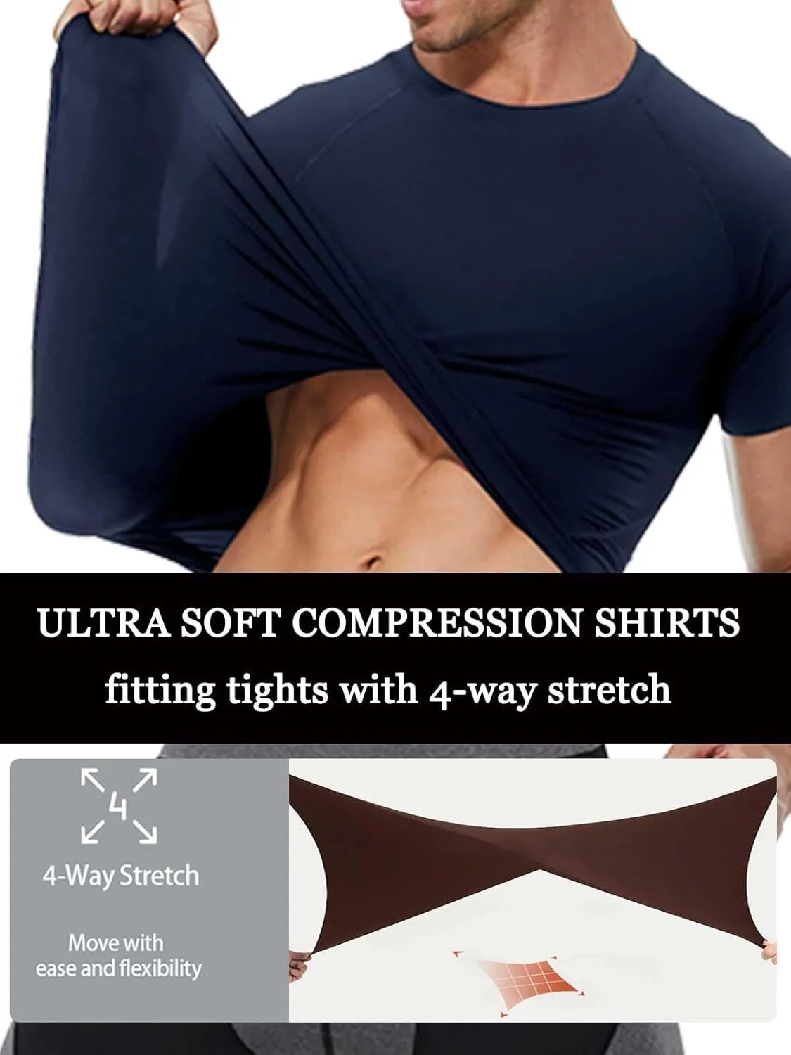 Compression Shirt Men Short Sleeve Cool Dry Workout Gym T-Shirt Breathable Athletic Sports Undershirts Running Tops