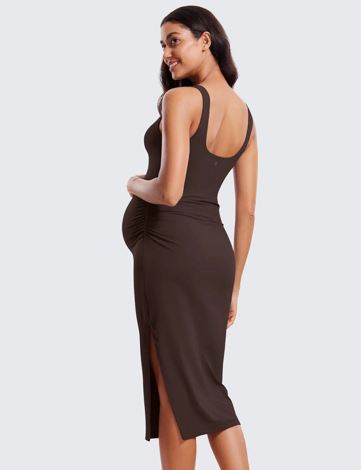 CRZ YOGA Women Butterluxe Sleeveless Tank Maternity Dress Split Ruched Pregnancy Square Neck Bodycon Casual Baby Shower