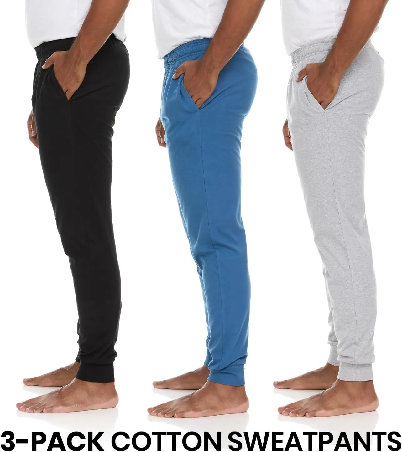 Essential Elements 3 Pack: Men's 100% Cotton Jogger Active Lounge Sweatpants with Pockets