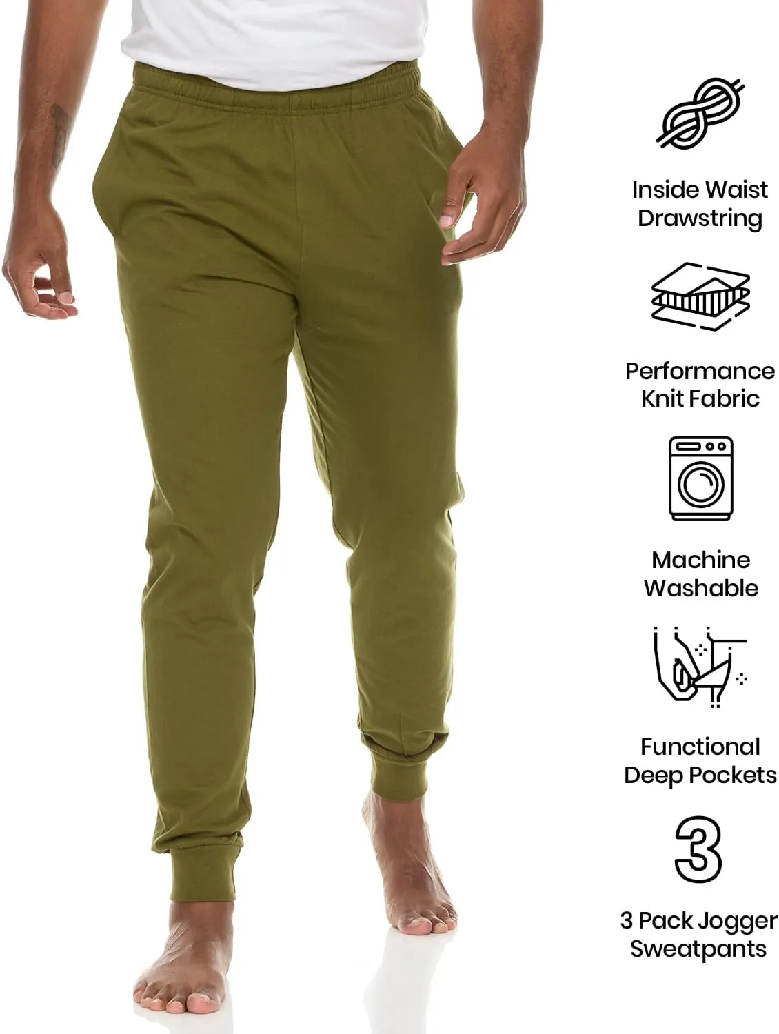 Essential Elements 3 Pack: Men's 100% Cotton Jogger Active Lounge Sweatpants with Pockets
