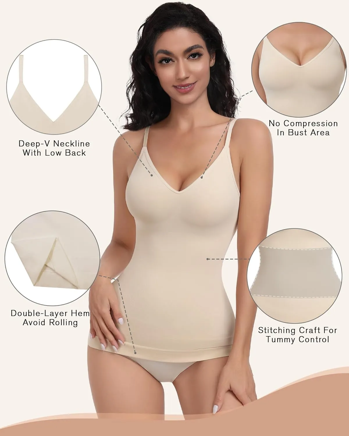 EUYZOU Womens Tummy Control Shapewear Tank Tops Seamless V-Neck Compression Tank Tops Body Shaper Camisole