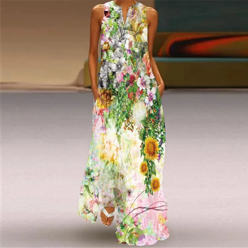 Fashionable And Sexy Women's Slit V-neck Maxi Dress