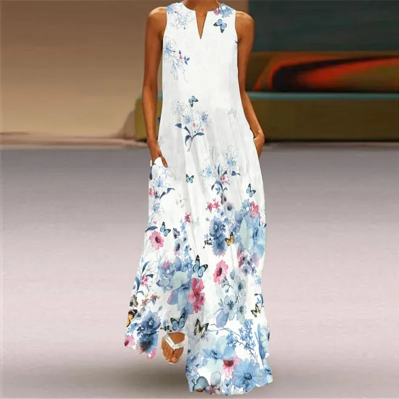 Fashionable And Sexy Women's Slit V-neck Maxi Dress