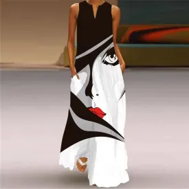 Fashionable And Sexy Women's Slit V-neck Maxi Dress