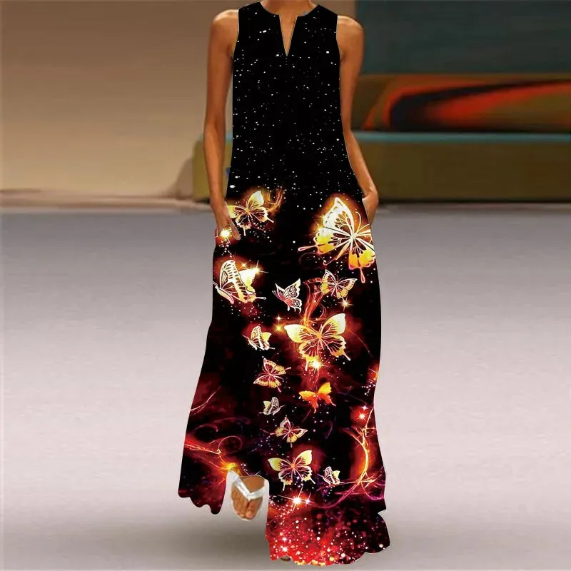 Fashionable And Sexy Women's Slit V-neck Maxi Dress