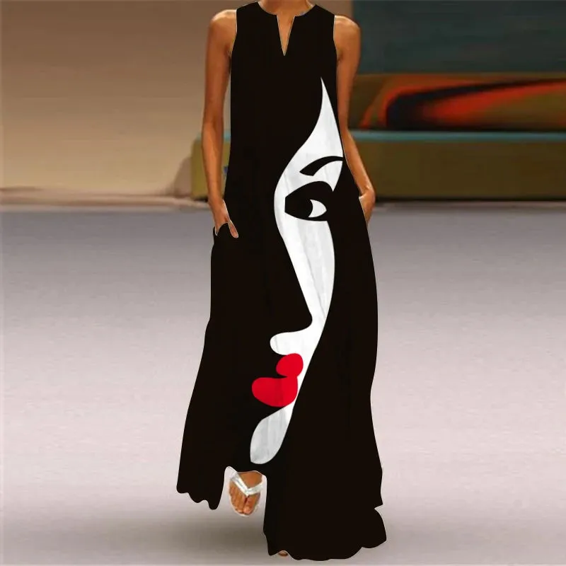 Fashionable And Sexy Women's Slit V-neck Maxi Dress