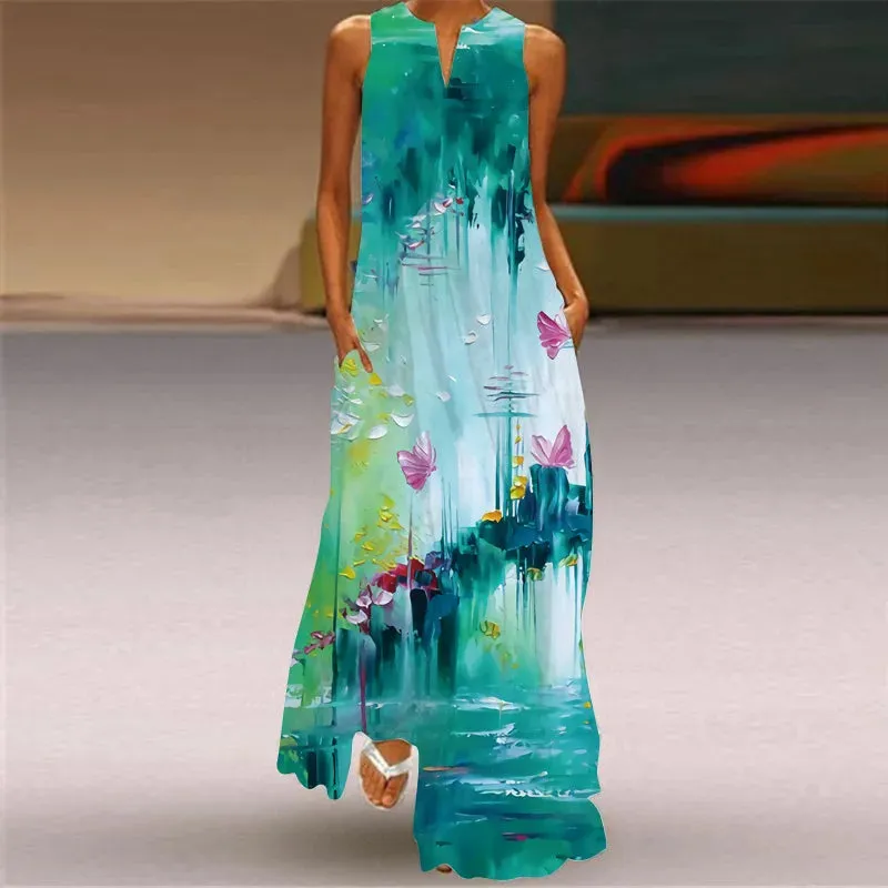 Fashionable And Sexy Women's Slit V-neck Maxi Dress