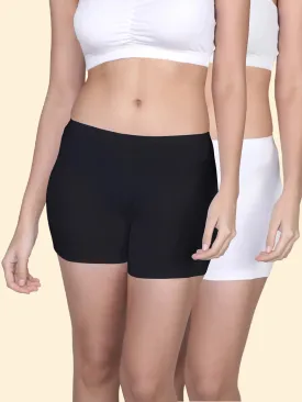 Full Coverage High Waist Long Panties with Gusseted Crotch and No Side Seams in Black & White Pack of 2