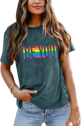 Gay Pride Shirts Rainbow Graphic LGBT Equality T Shirts Love Heart Print Casual Summer Short Sleeve Tops
