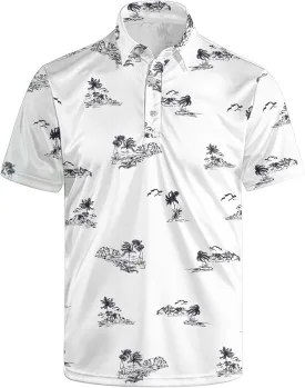 Golf Polo Shirts for Men Funny Print Short Sleeve Golf Shirts Performance Golf Polos