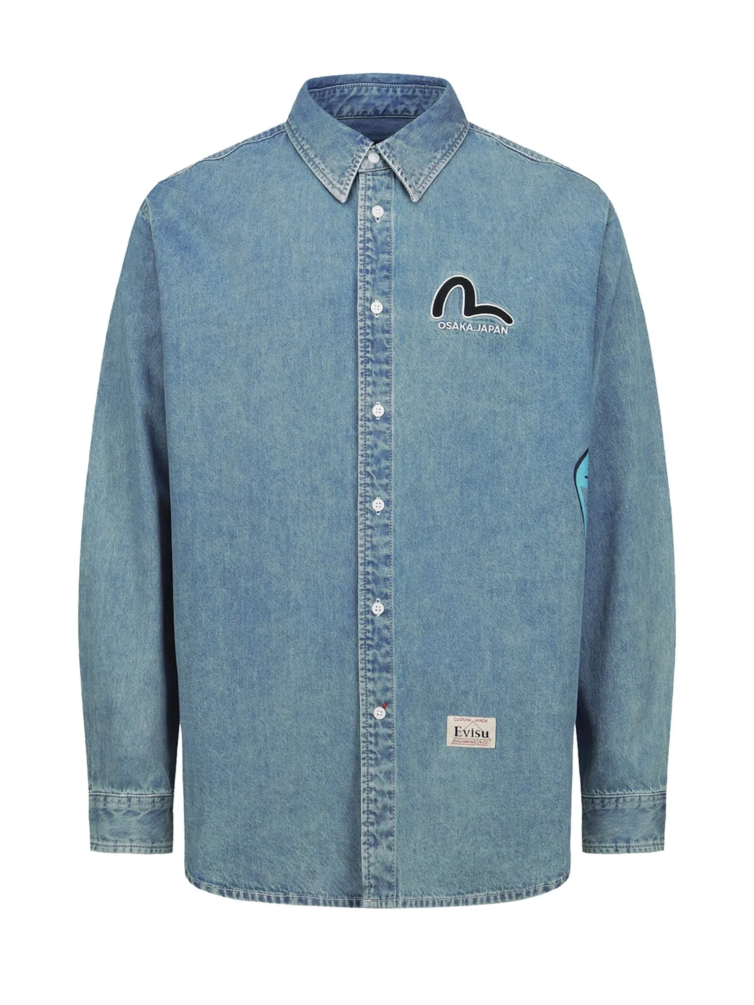 Graffiti Daruma Print Denim Shirt