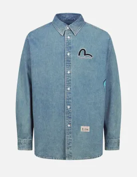 Graffiti Daruma Print Denim Shirt