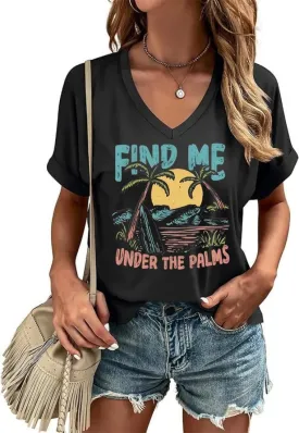 Graphic V Neck Shirt for Women Boho Floral Wildflowers Tee Casual Cottagecore Summer T-Shirt Blouse