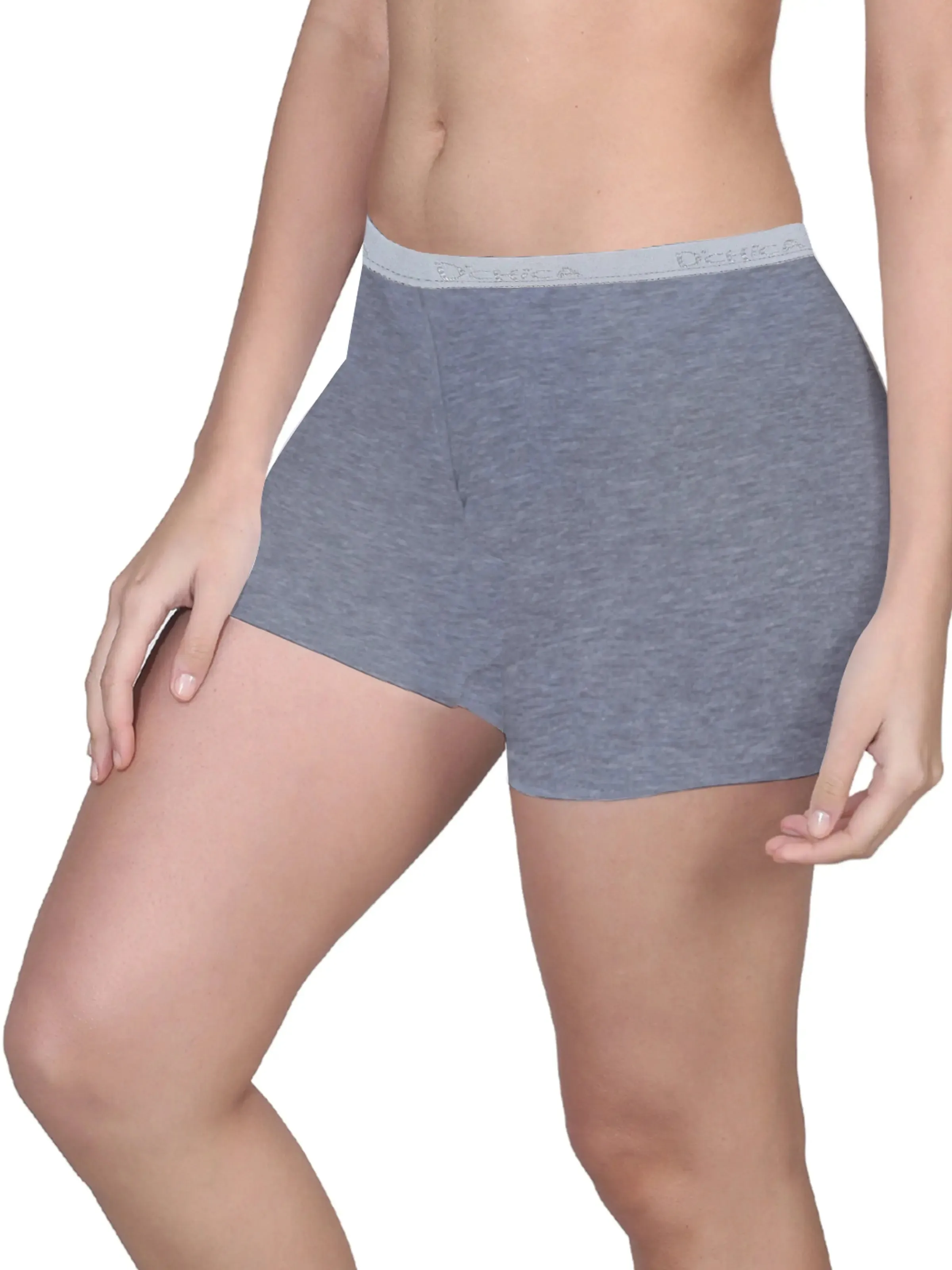 High Waist Long Panties with Full Coverage and Seamless Sides in Black & Grey Boyshorts