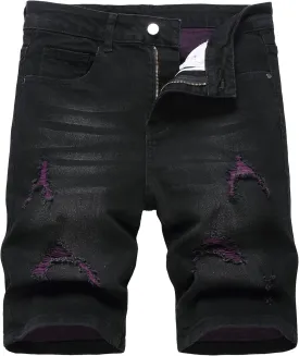 JUNBAOSS Men's Slim Fit Stretch Denim Shorts Ripped Skinny Jean Shorts for Men,Fashion Straight Comfort Flex Waist Short