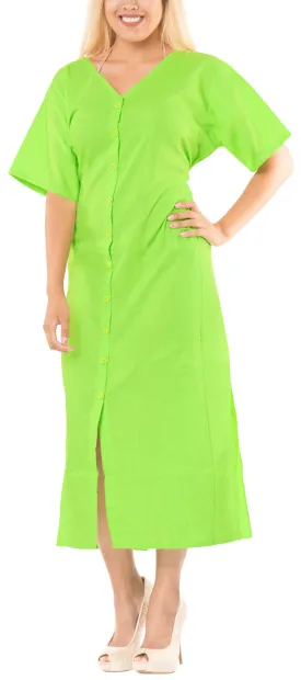 LA LEELA Bikini Swimwear Swimsuit Beach Cardigan Cover-ups Women Dresses Solid Green_A997