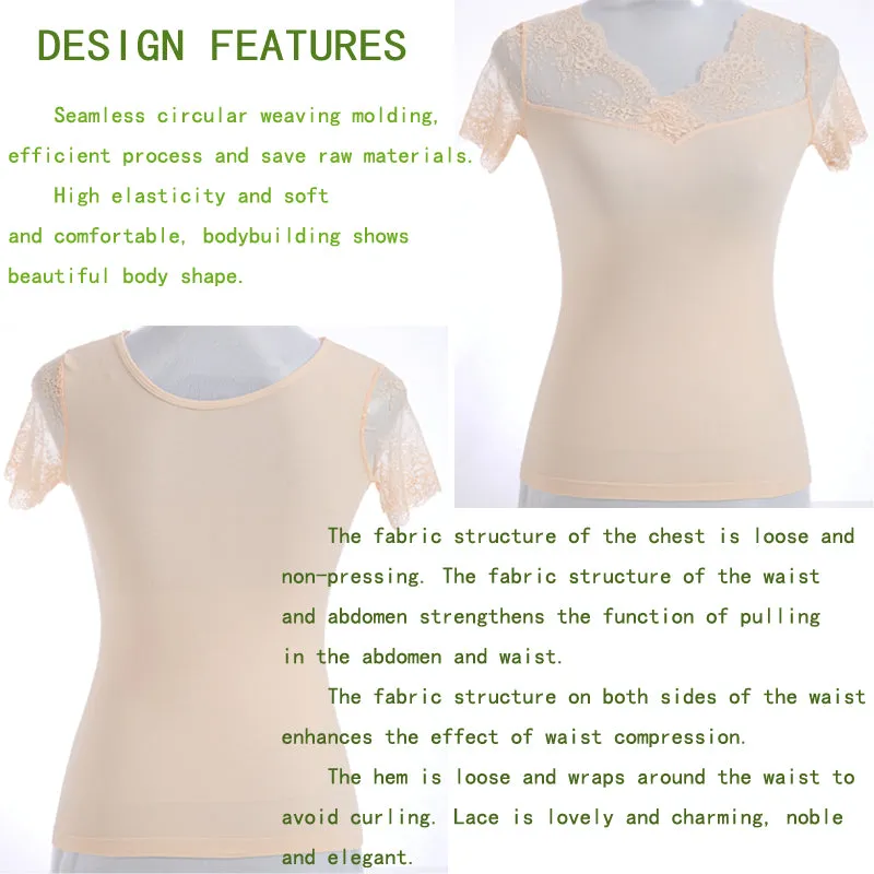 Lace short-sleeved waist compression shapewear casual top