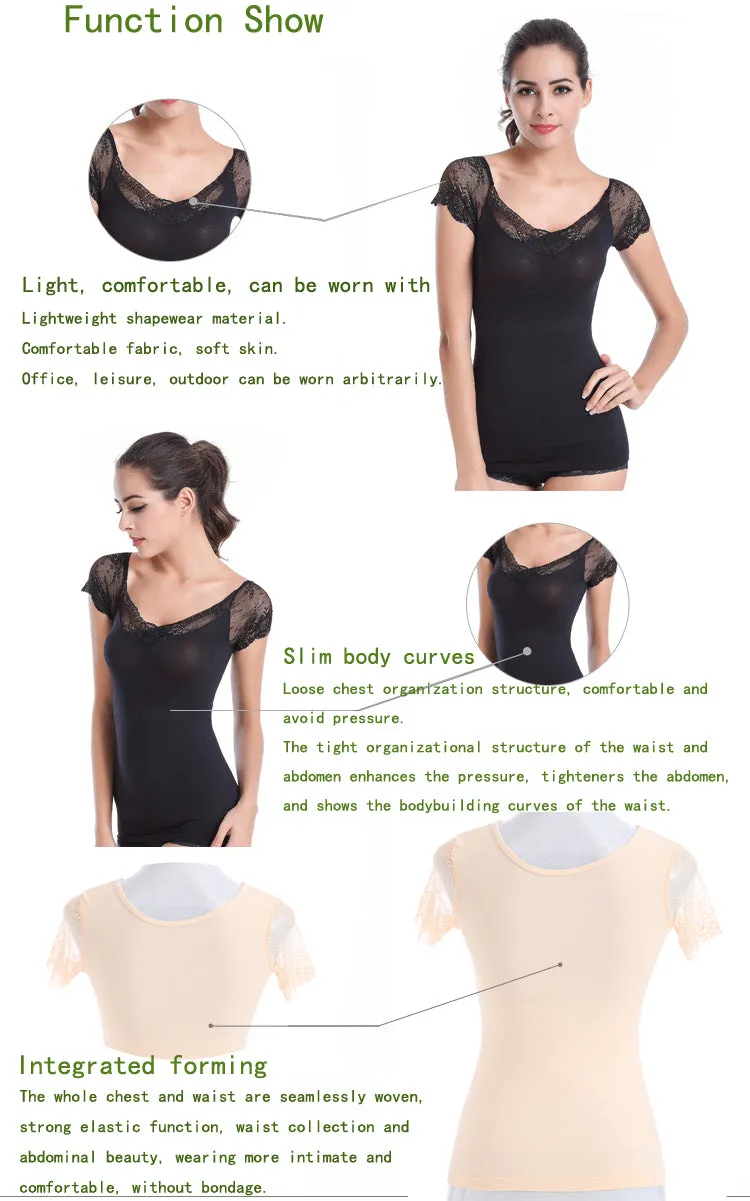 Lace short-sleeved waist compression shapewear casual top