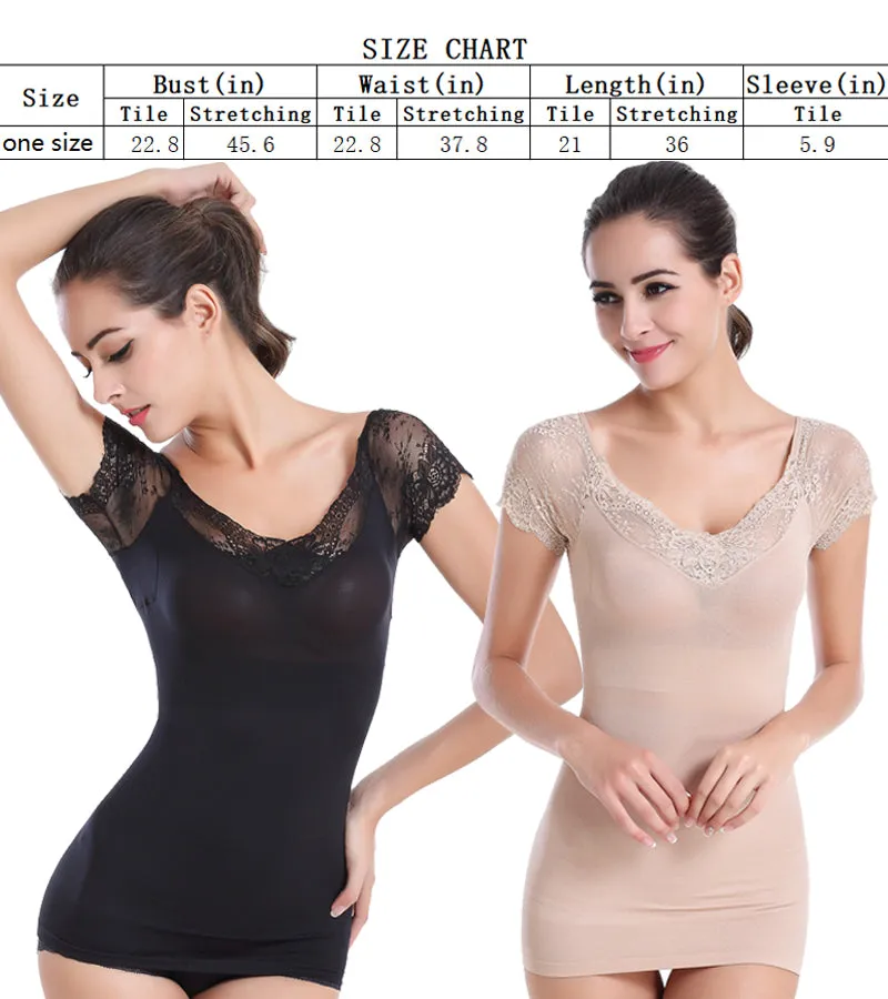 Lace short-sleeved waist compression shapewear casual top