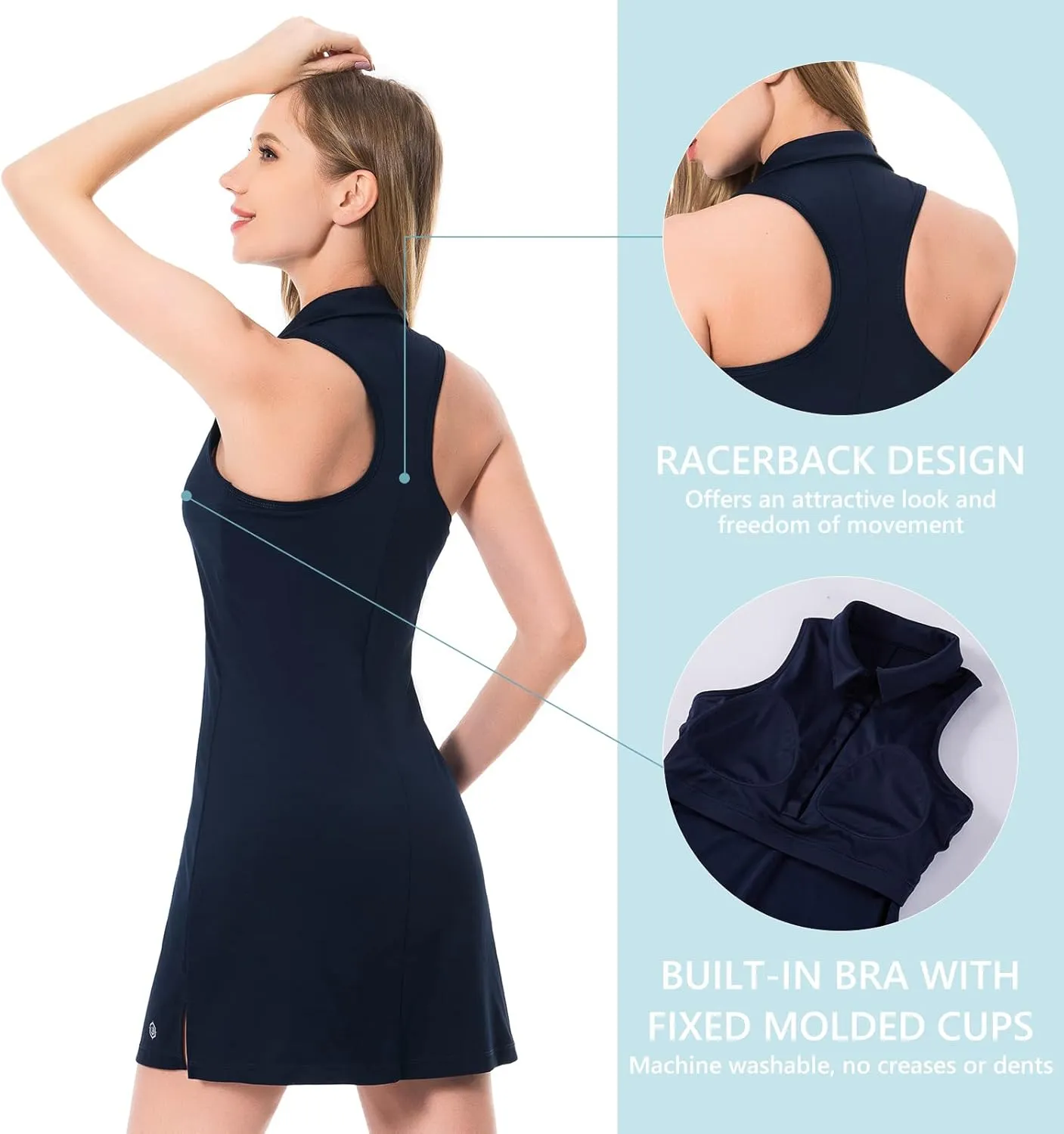 Lightbare Womens Polo Tennis Dress Golf Collar Dresses with Built-in Bra & Detachable Shorts UPF 50  Quick Dry for Exercise
