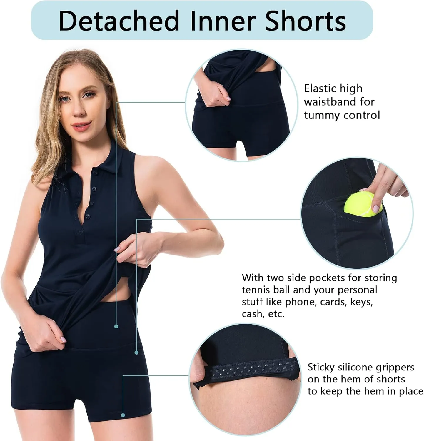 Lightbare Womens Polo Tennis Dress Golf Collar Dresses with Built-in Bra & Detachable Shorts UPF 50  Quick Dry for Exercise